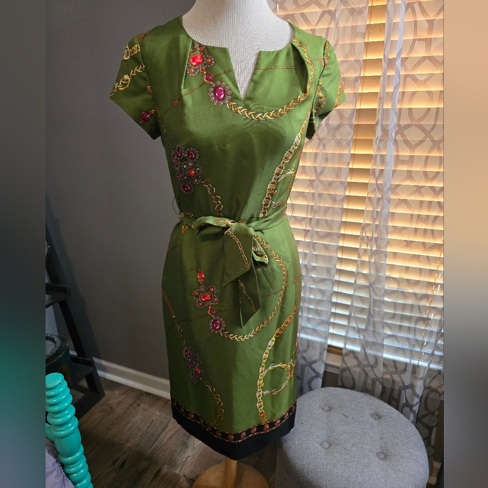 Talbots Green Floral Embroidered Midi Dress